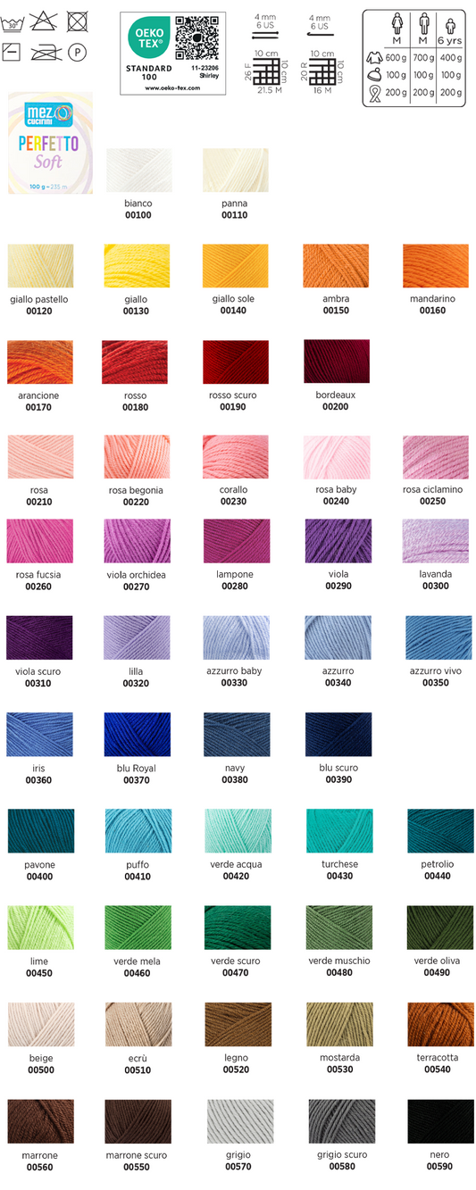 Perfetto Soft Tinta Unita - Anti Pilling - 100 % Acrilico - Mez Cucirini Italy