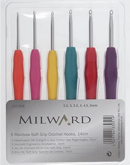 Set 6 Uncinetti Ergonomici Milward 14 cm - Rainbow Soft Grip Crochet Hook