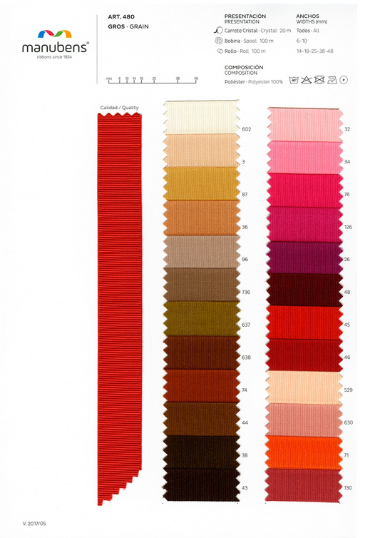 Nastro Gros Grain Rasato 14mm 100% Poliestere art 480 Manubens